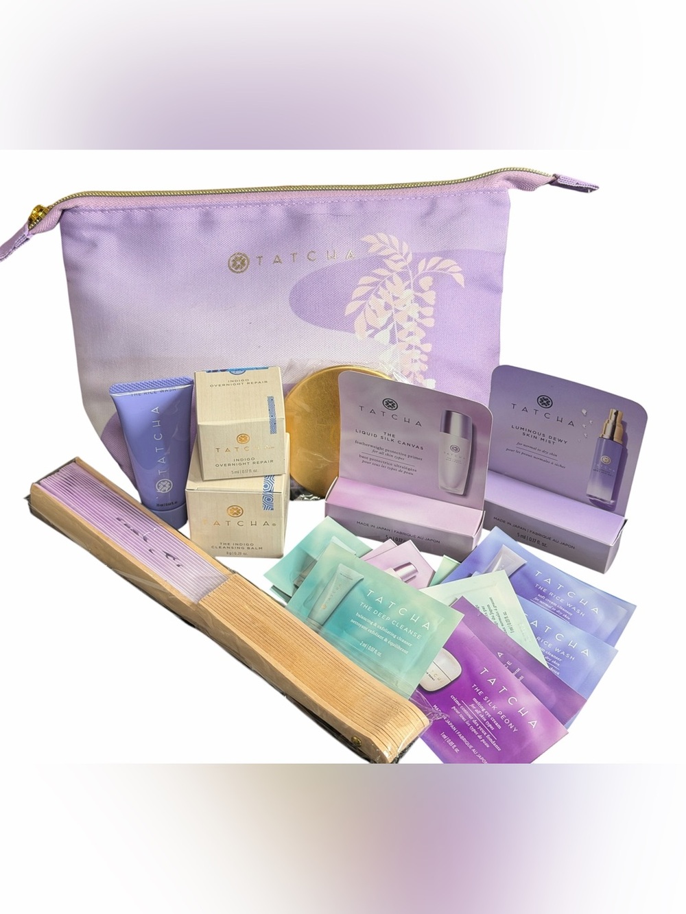 TATCHA Skincare With Tatcha Fan & Makeup Bag